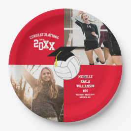 Assiettes En Carton Volleyball Graduation Sports Rouge