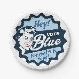 Assiettes En Carton Vote bleu   Plaque de papier   Vintage Retro Funny