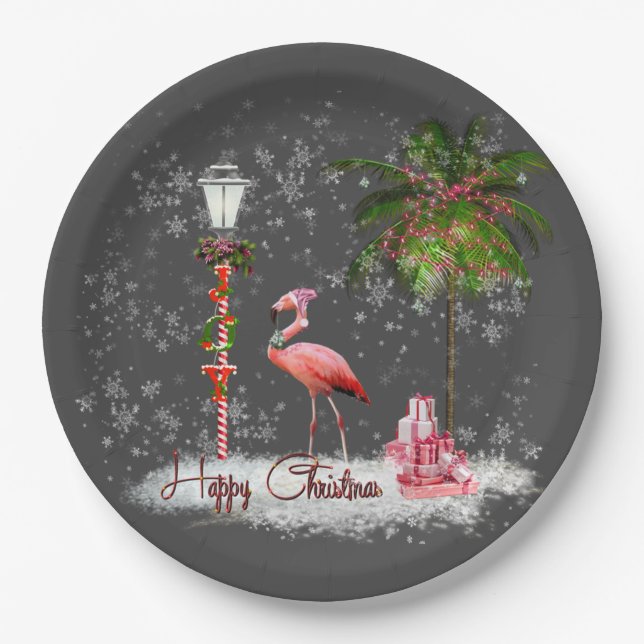 Assiettes En Carton Votos de Natal de Flamingo (Devant)