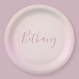 Assiettes En Carton Votre nom   Elegant Script Soft Ombre