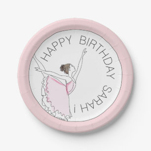 Assiettes En Carton Votre nom ici Pink Ballerina Birthday Plate