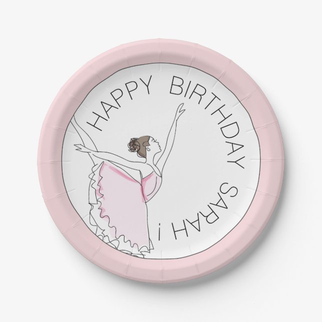Assiettes En Carton Votre nom ici Pink Ballerina Birthday Plate (Devant)