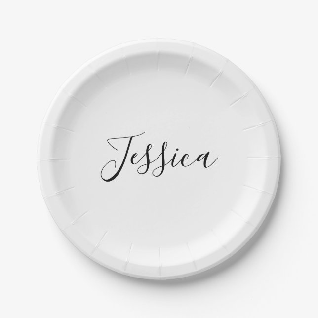 Assiettes En Carton Votre nom | Script élégant (Devant)