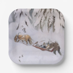 Assiettes En Carton Voyage à travers la neige hivernale à Noël