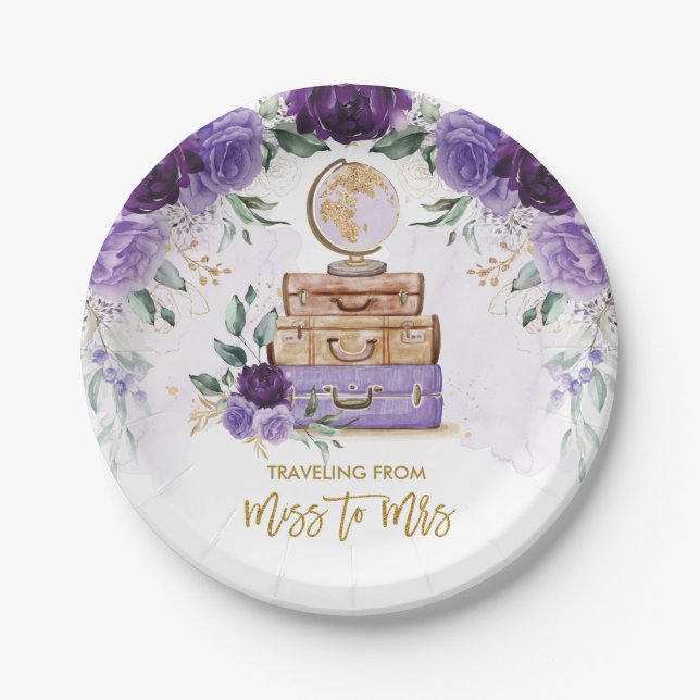 Assiettes En Carton Voyage de Mlle à Mme Purple Fête des mariées (Devant)
