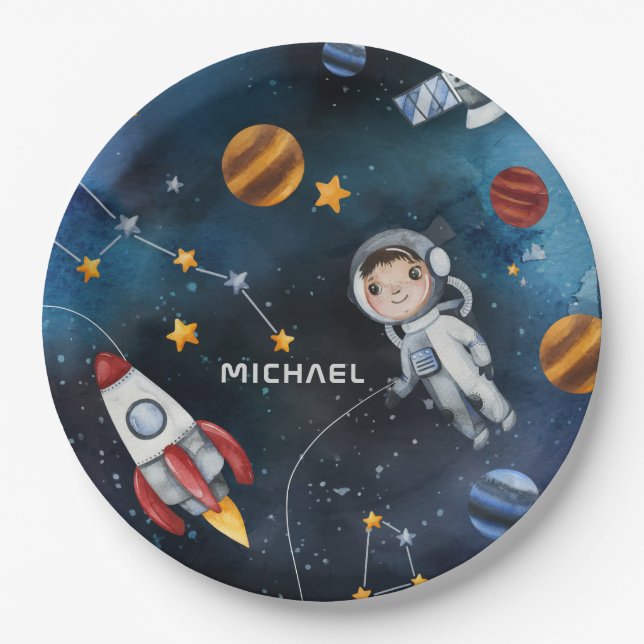 Assiettes En Carton Voyage de navette d'astronaute spatiale personnali (Devant)