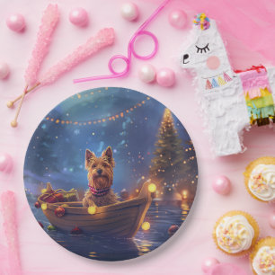 Assiettes En Carton Voyage de Noël de Terrier Australien Festif