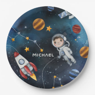 Assiettes En Carton Voyage d'un astronaute spatial personnalisé