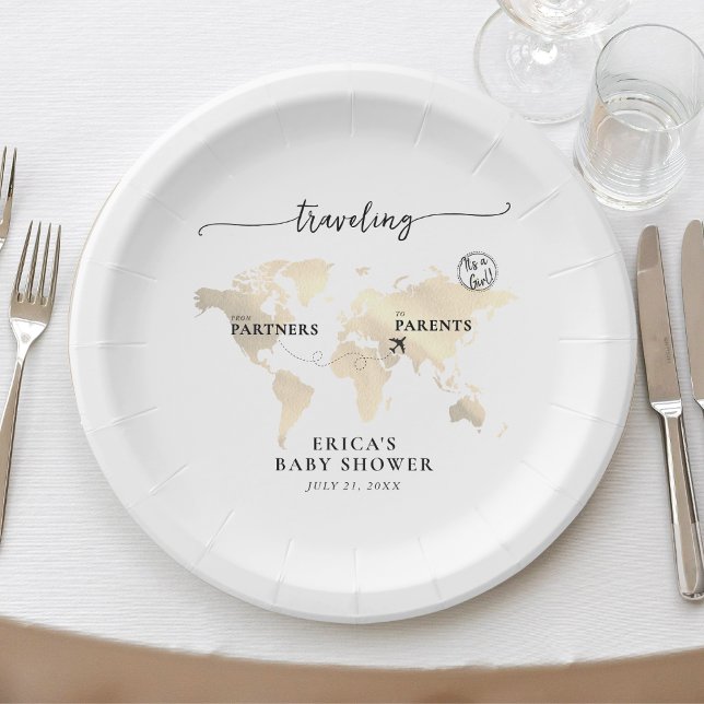 Assiettes En Carton Voyager de Partenaires à Parents Gold Map (Traveling from Partners to Parents Gold Map Paper Plates
)