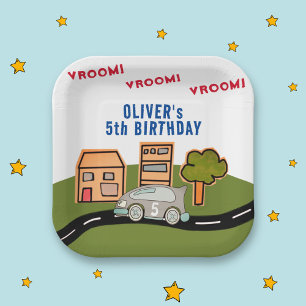 Assiettes En Carton Vroom Vroom Racing Car Road House Boy Anniversaire