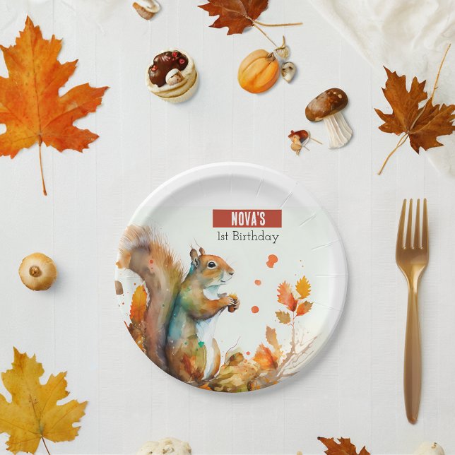 Assiettes En Carton Vues automne / Automne Écureuil - Fête d'anniversa (Créateur téléchargé)