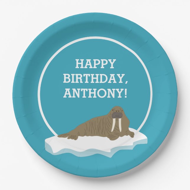 Assiettes En Carton Walrus sur une Iceberg Custom Birday Party (Devant)