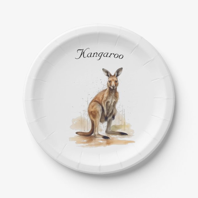Assiettes En Carton Wanderer extérieur : aquarelle Kangaroo personnali (Devant)