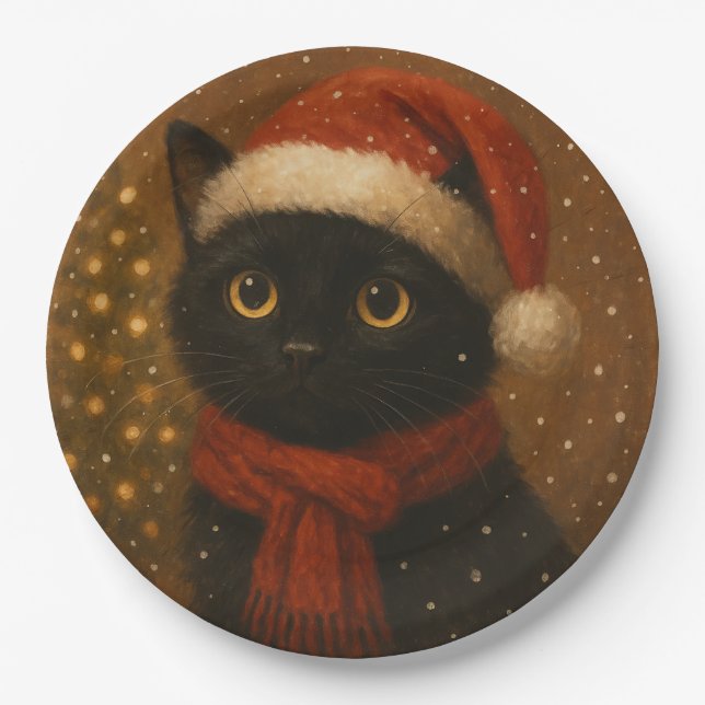 Assiettes En Carton Warm Christmas Cat (Devant)
