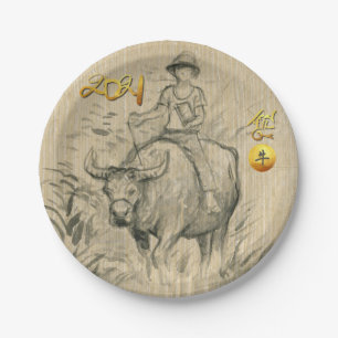 Assiettes En Carton Water Buffalo Kid Chinese Ox Année 2021 PP