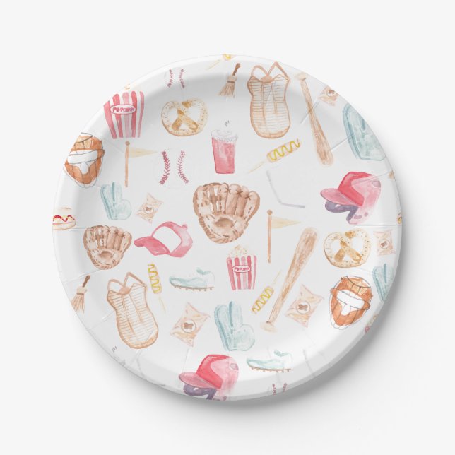 Assiettes En Carton Watercolor Baseball (Devant)