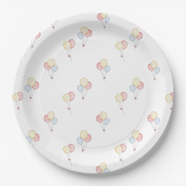 Assiettes En Carton Watercolor Birthday Party Balloons (Devant)
