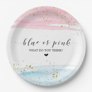 Assiettes En Carton Watercolor Blue ou Pink Gender Revevevevela Party