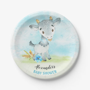 Assiettes En Carton Watercolor Boy Chèvre Baby shower Farm