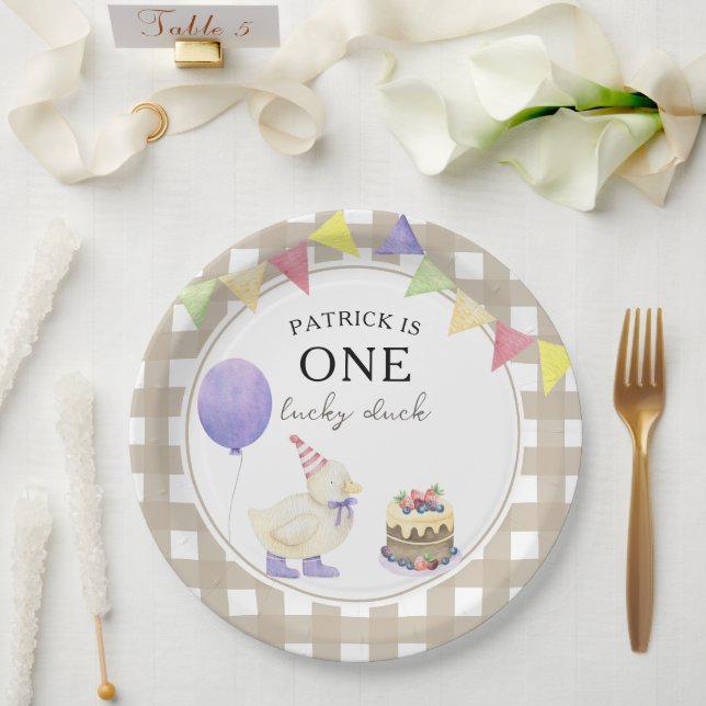 Assiettes En Carton Watercolor Canard 1er anniversaire (Mariage)