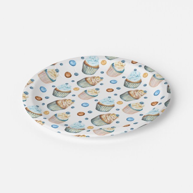 Assiettes En Carton Watercolor cupcakes (Angle)