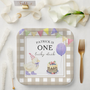 Assiettes En Carton Watercolor Duckking 1er anniversaire