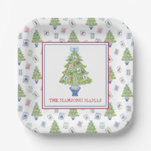 Assiettes En Carton Watercolor Mahjong Christmas Tree Party
