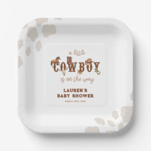 Assiettes En Carton Watercolor Western Little Cowboy Baby shower