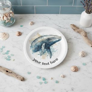 Assiettes En Carton Watercolor Whale Wonder, personnalisé