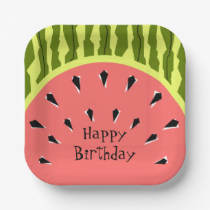 Assiettes En Carton Watermelon Stripe rose heureux carré d'anniversair