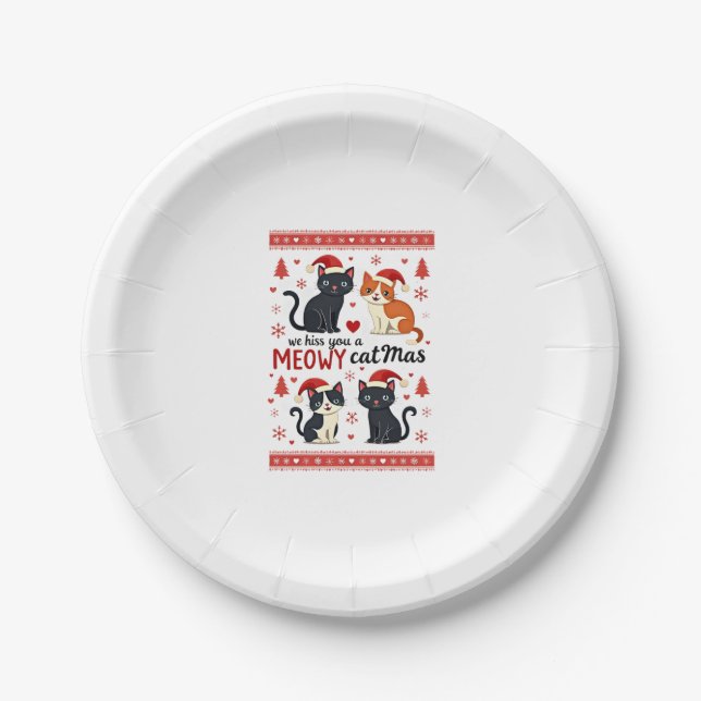 Assiettes En Carton We Hiss You A Meowy Catmas Funny Cat Christmas Ugl (Devant)