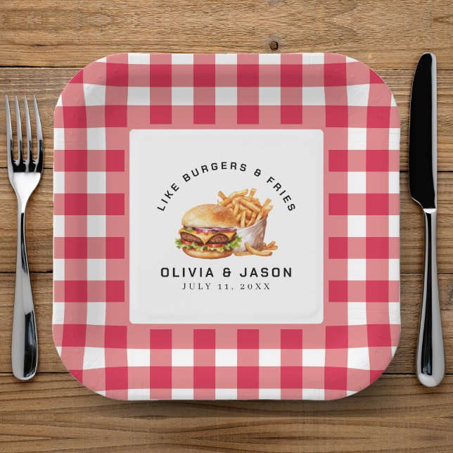 Assiettes En Carton Wedding shower de pique-nique Burgers & Fries (Burgers & Fries Picnic Wedding Shower Paper Plates
)