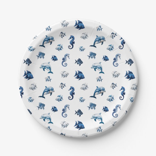 Assiettes En Carton Wedgewood Blue Ocean Créatures ! (Devant)