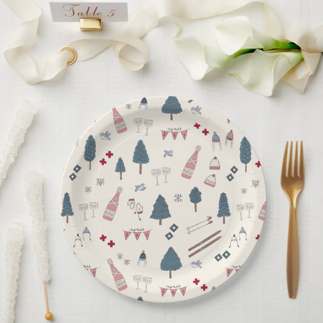 Assiettes En Carton Week-end de ski d'Apres Champagne rose (Mariage)