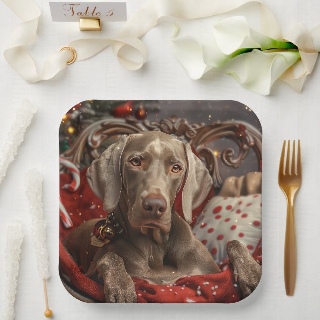 Assiettes En Carton Weimaraner Chien Festif de Noël (Mariage)