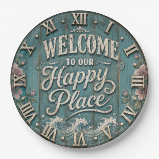 Assiettes En Carton Welcome to Our Happy Place Coastal Farmhouse