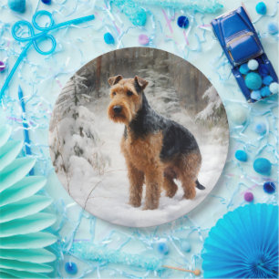 Assiettes En Carton Welsh Terrier Qu'il neige Noël