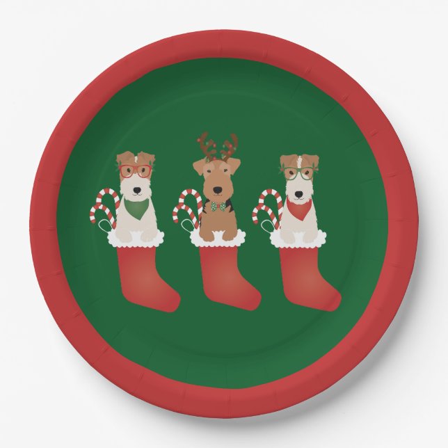 Assiettes En Carton Welsh Wire Fox Terrier Chiens Noël (Devant)