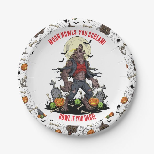 Assiettes En Carton 🐺 Werewolf Halloween Plaques en papier 🎃 💀 (Devant)