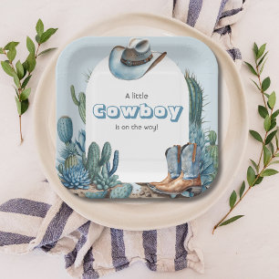 Assiettes En Carton Western Blue Little Cowboy Rodeo Boy Baby shower