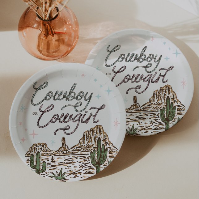 Assiettes En Carton Western Gender Revewer Shower Cowboy ou Cowgirl (Créateur téléchargé)