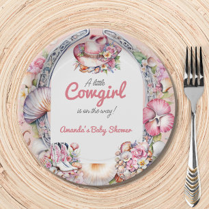 Assiettes En Carton Western Little Cowgirl Baby shower côtier rose