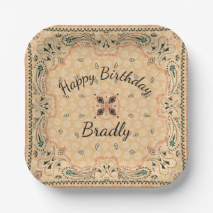 Assiettes En Carton Western Paisley Gold Bandana Custom 7"
