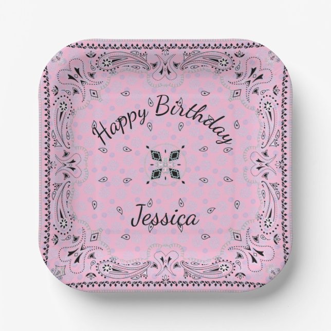 Assiettes En Carton Western Paisley Pink Bandana Print Party Custom 7" (Recto)