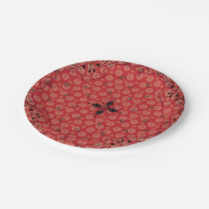 Assiettes En Carton Western Paisley Red Bandana Print Party 7"