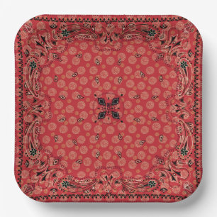 Assiettes En Carton Western Paisley Red Bandana Print Party 9 po²