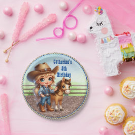 Assiettes En Carton Western Party Little Cowgirl Avec Cheval Personnal