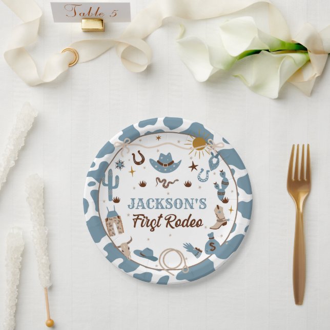 Assiettes En Carton Western Premier Rodeo Boy 1er Anniversaire Bleu (Mariage)