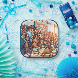 Assiettes En Carton Western Rodeo Cowboy Calf Roping