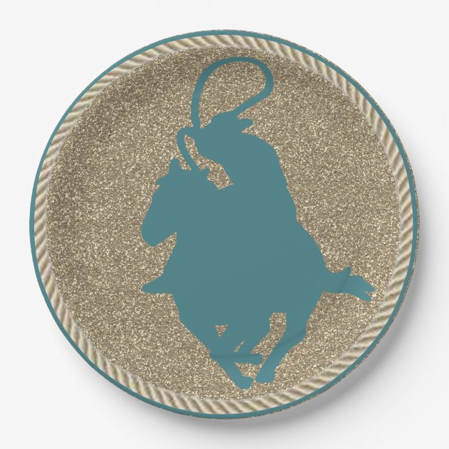 Assiettes En Carton Western Rodeo Cowboy Cowgirl Roping (Devant)